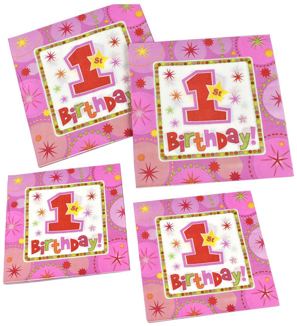 

Home-EZ 2 Ply Printed Dinner Napkins - 1st B Day Pink - 4 pcks - Total 80 Napkins - Standard Size 16cm x 16cm