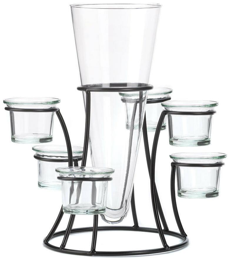 

HOME LIGHTING DECOR CIRCULAR 6 CANDLE STAND WITH VASE IRON GLASS