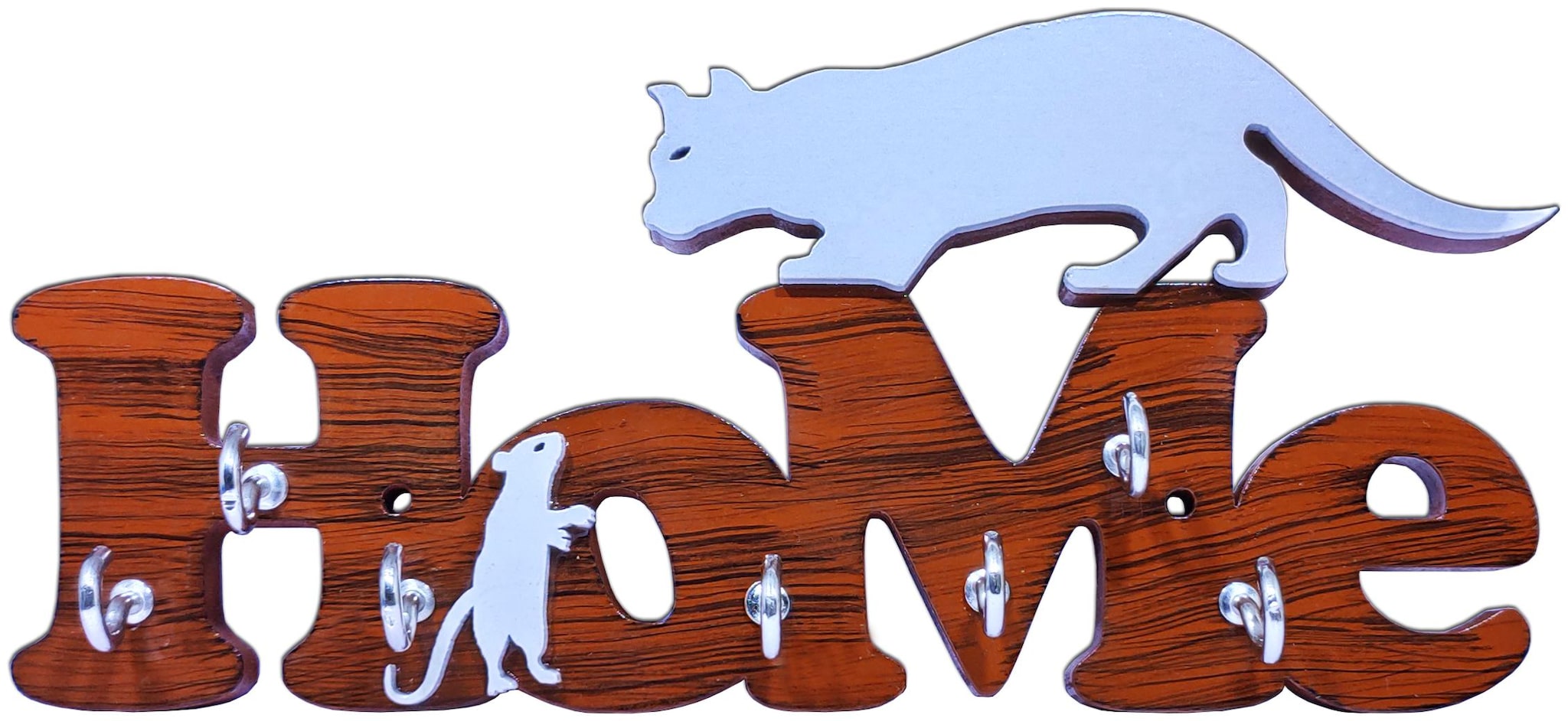 

HOME Name With CAT-RAT Glossy Hand Made Glossy Harvest Color Wood Key Holder (7 Hooks Brown)