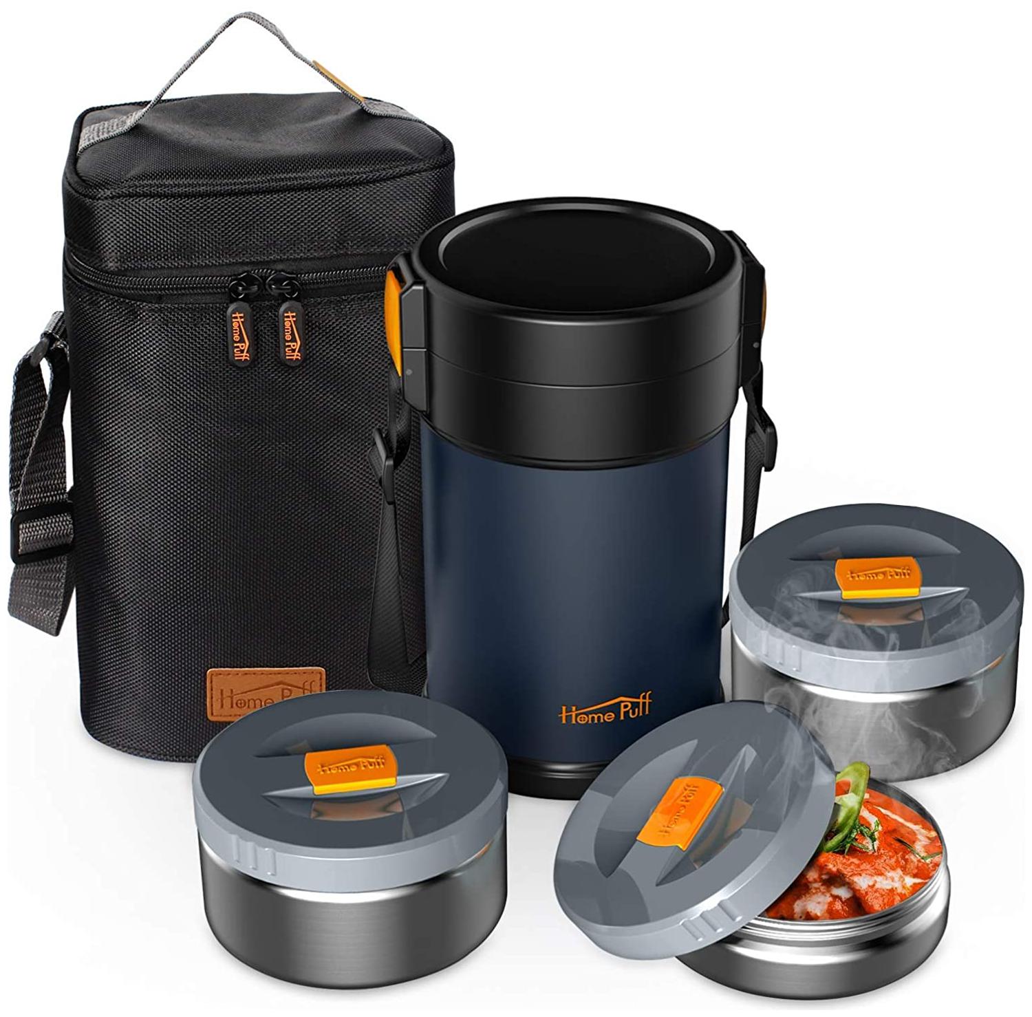 

Home Puff Contigo-L Lunch Box Stainless Steel Vacuum Insulated with Bag 2 0L 3 Containers Blue