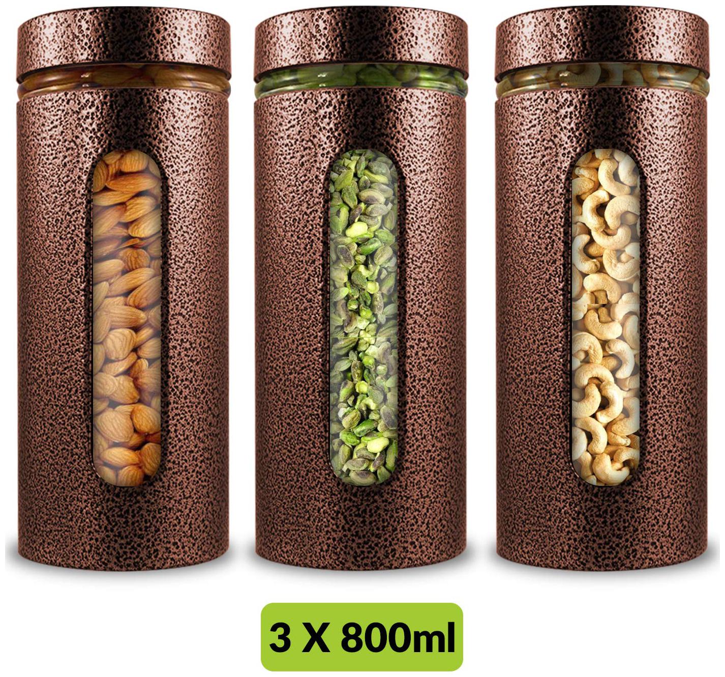 

Home Puff Premium Airtight Glass Canisters Set 800ml 3-Piece (Copper)