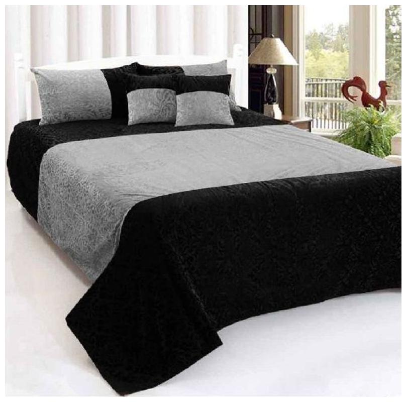 

Home Sajja Velvet Black Grey Double Bed Sheet With Two Pillow Cover Two Cusion Cover Size 225X270 cm