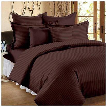 home solution Cotton Striped King Size Bedsheet 300 TC ( 1 Bedsheet With 2 Pillow Covers , Brown )