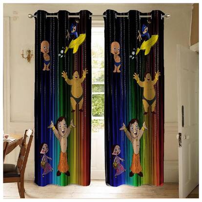 Home Solution Digital Print Long crush 7 ft Door Eyelet Curtains(Set Of 2)