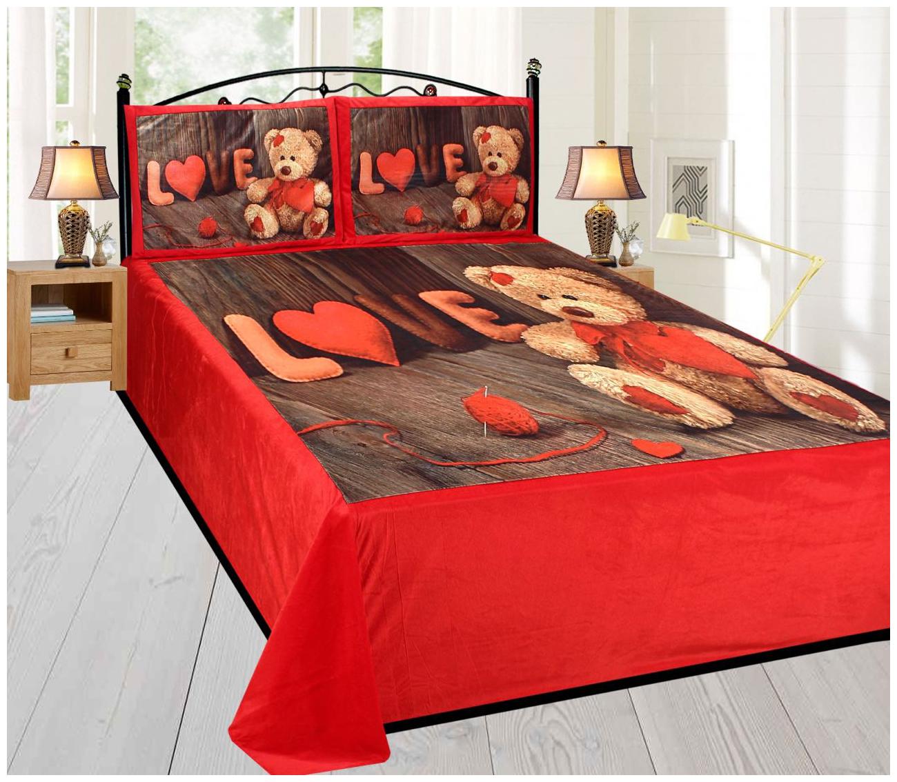 

home solution Velvet 3D Printed Double Size Bedsheet 300 TC ( 1 Bedsheet With 2 Pillow Covers Multi )