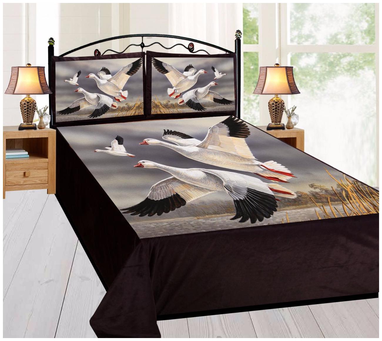 

home solution Velvet 3D Printed Double Size Bedsheet 300 TC ( 1 Bedsheet With 2 Pillow Covers Multi )