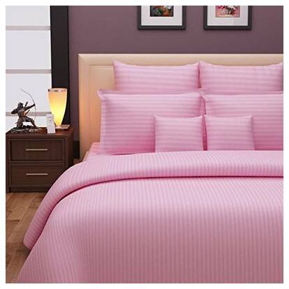 home solution Cotton Striped King Size Bedsheet 300 TC ( 1 Bedsheet With 2 Pillow Covers , Pink )