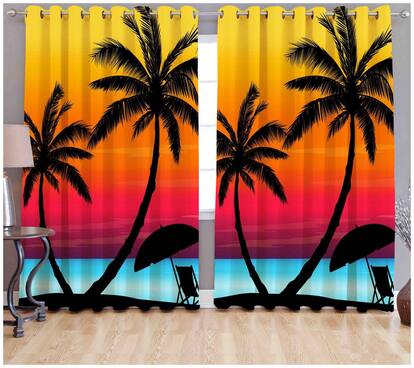 Home Solution Digital Print Long crush 7 ft Door Eyelet Curtains(Set Of 2)