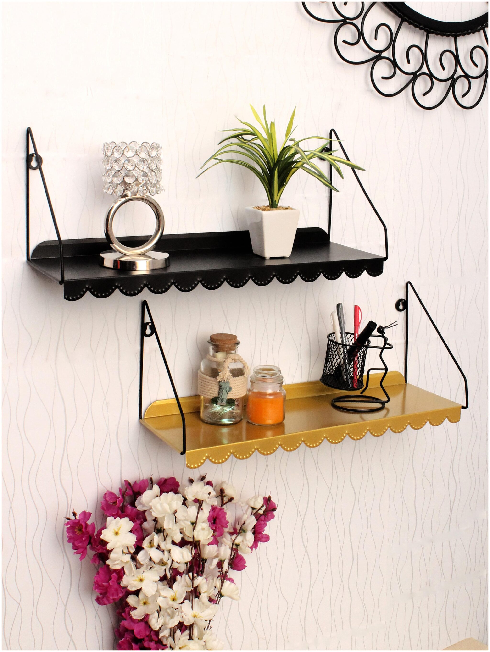 

Home Sparkle Iron wall Rack (Set of 2) Black Gold