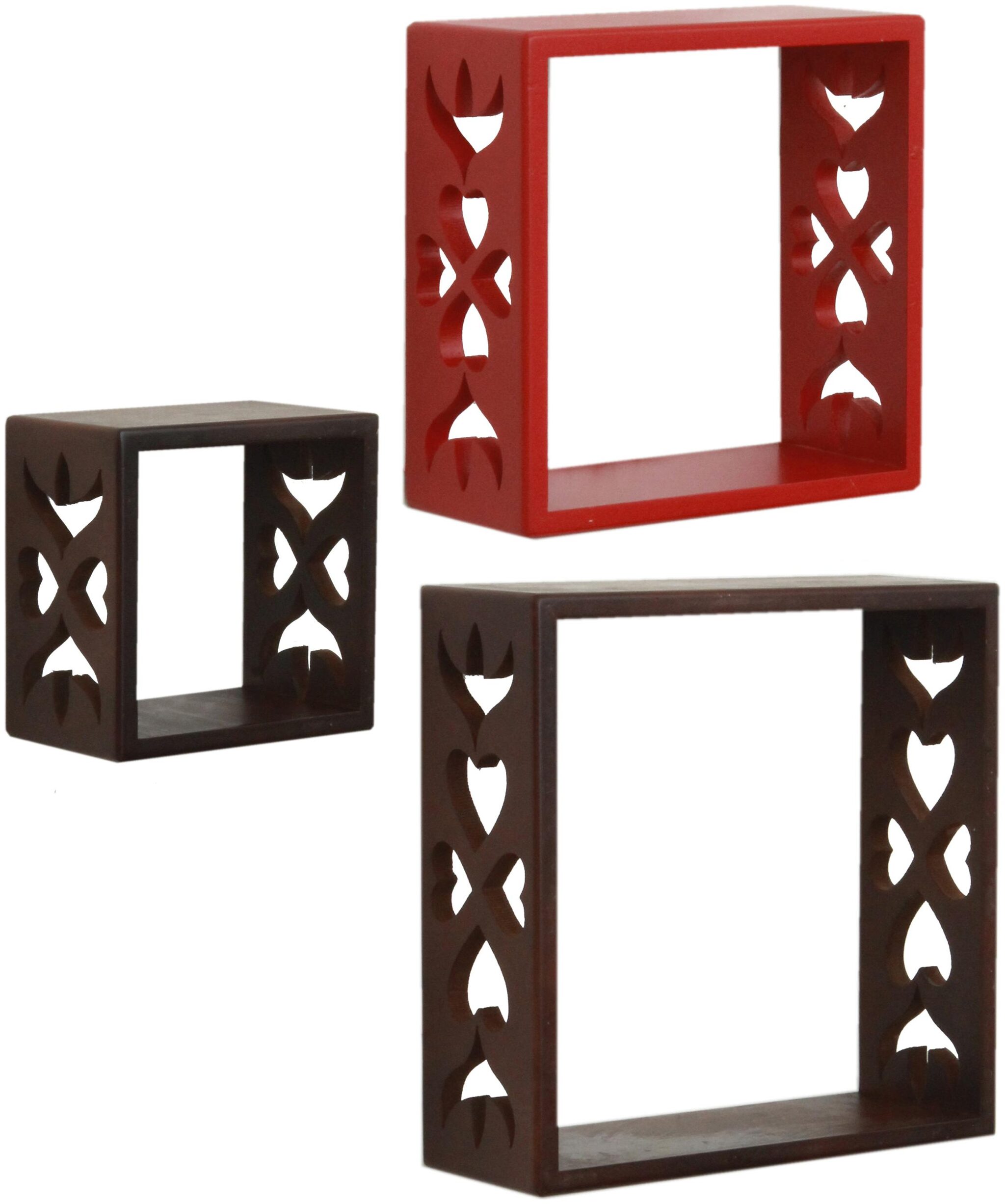 

Home Sparkle Set of 3 cube Wall Shelves (Brown And Red)