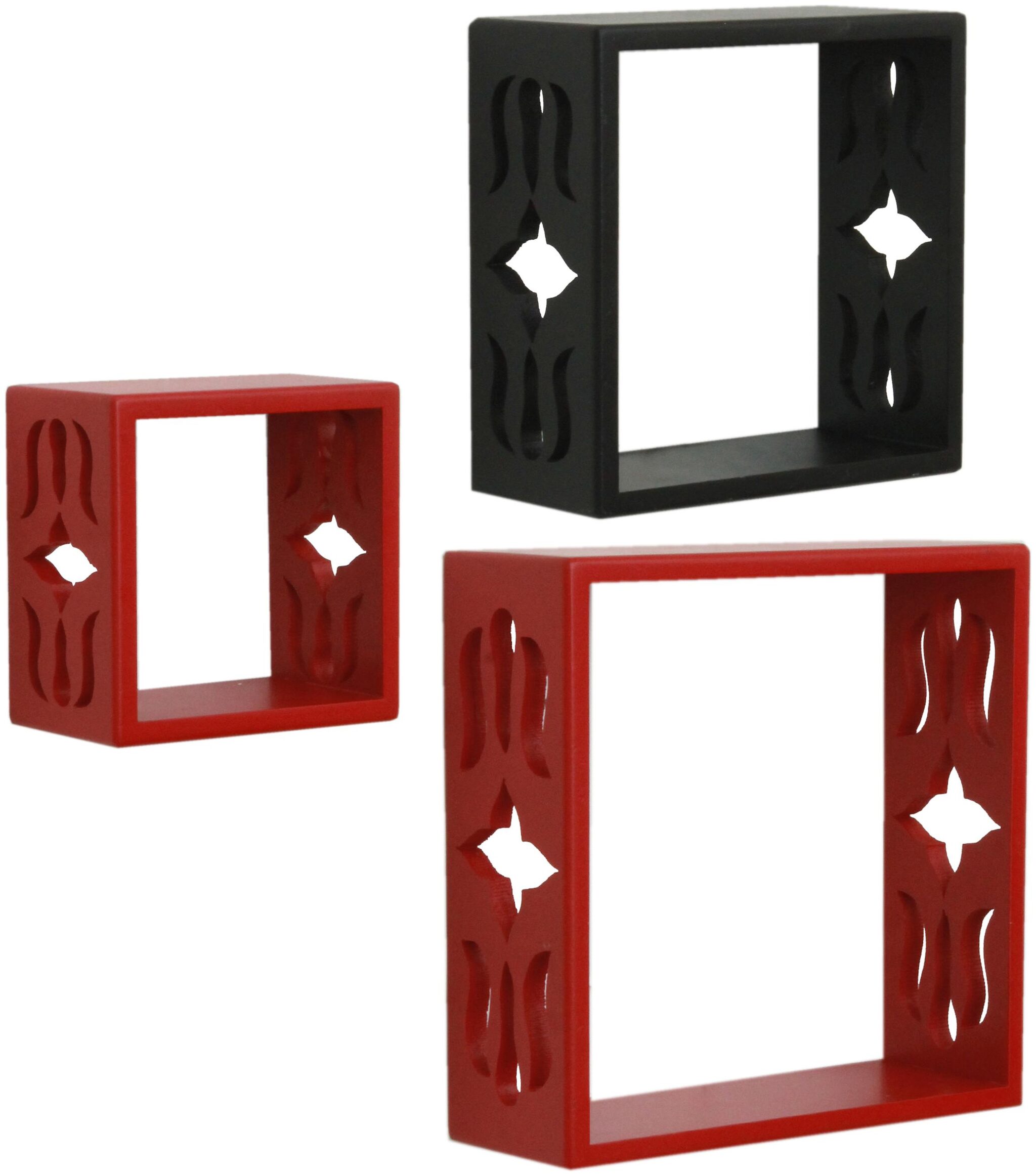 

Home Sparkle Set of 3 cube Wall Shelves (Red And Black)