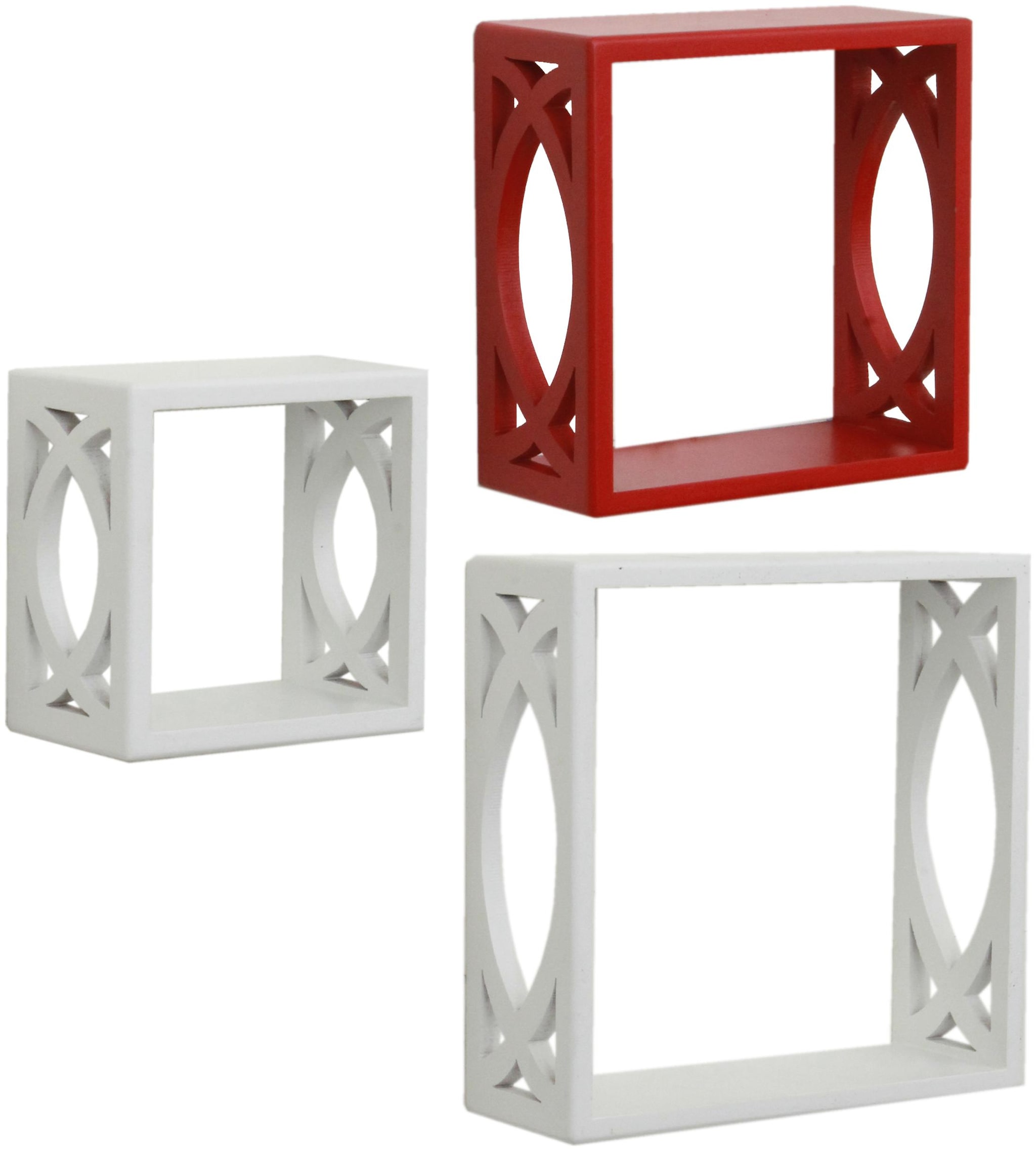

Home Sparkle Set of 3 cube Wall Shelves (White And Red)