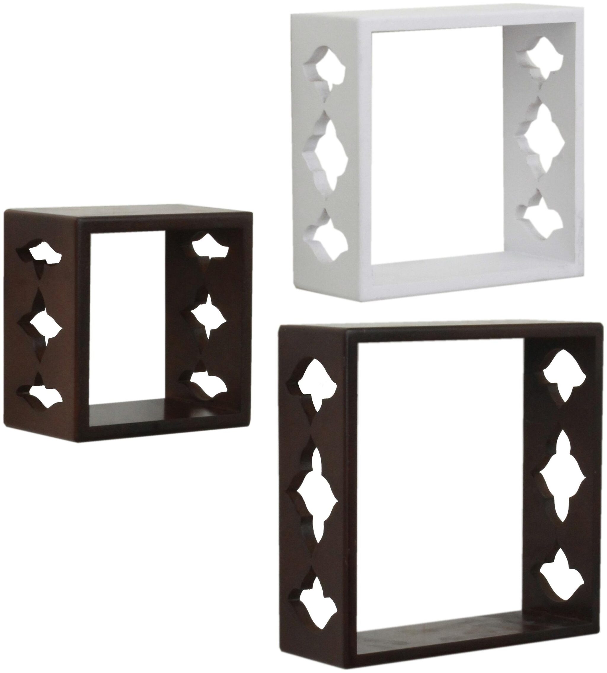 

Home Sparkle Set of 3 cube Wall Shelves (Brown And White)