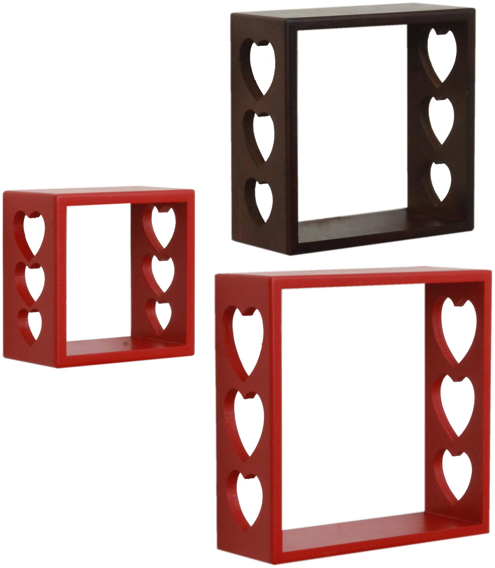 

Home Sparkle Set of 3 cube Wall Shelves (Red And Brown)