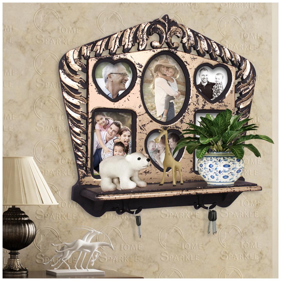 

Home Sparkle Wooden Wall Shelf with Photoframe Hooks