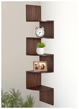 Buy Home Zigzag Shape Corner Wooden Wall Shelf Number Of Shelves 5 Brown Online At Low Prices In India Paytmmall Com