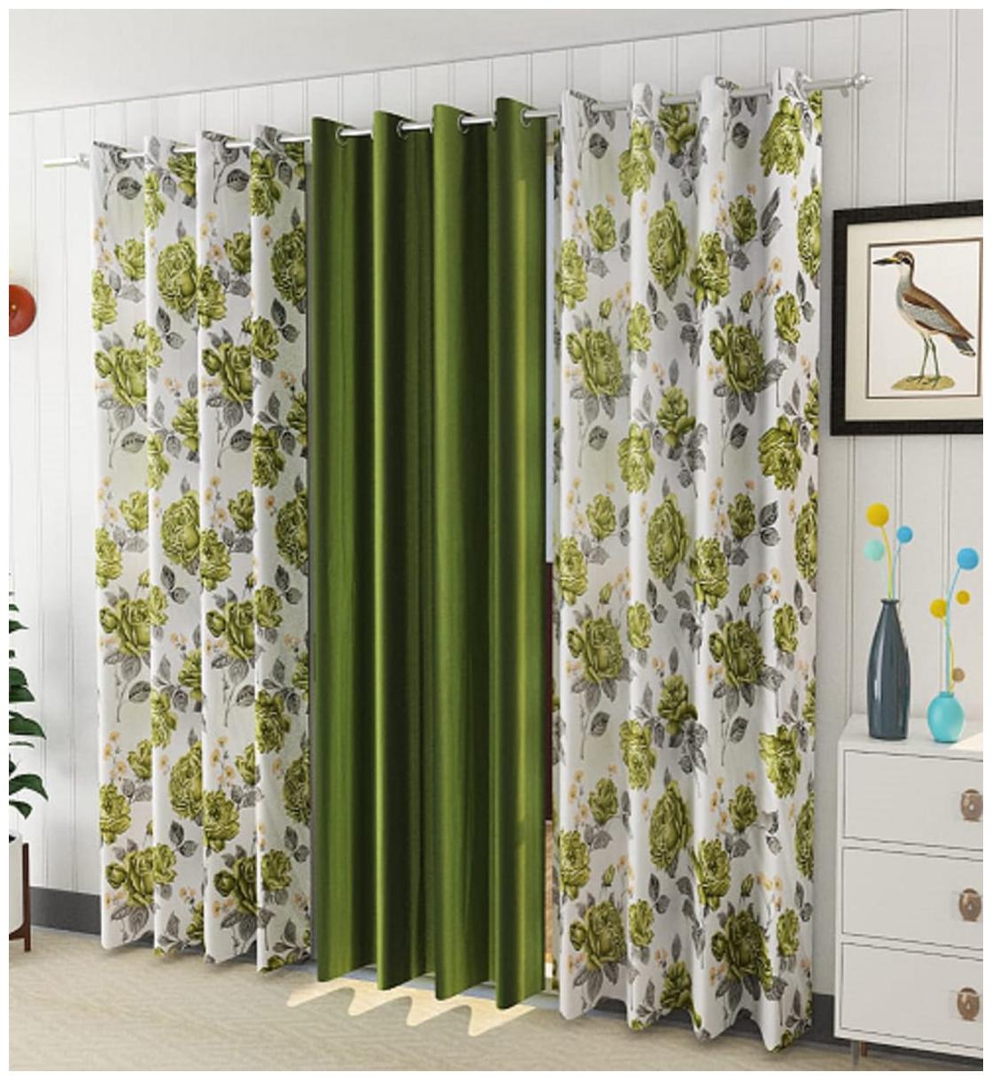 

HOMECRUST Polyester Window Blackout Green Regular Curtain ( Eyelet Closure Floral )
