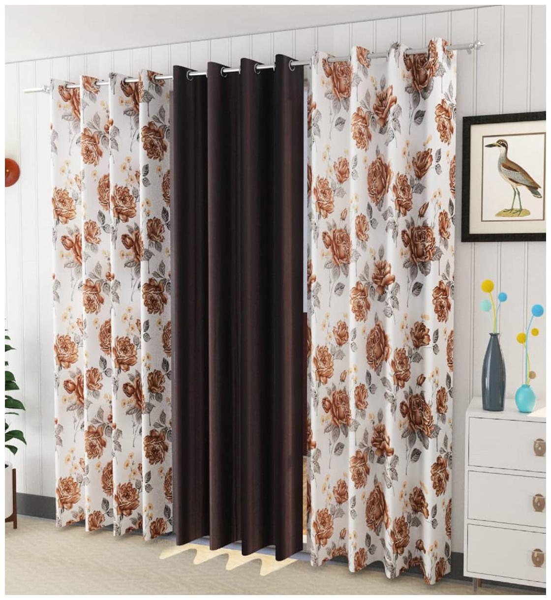 

HOMECRUST Polyester Window Blackout Brown Regular Curtain ( Eyelet Closure Floral )