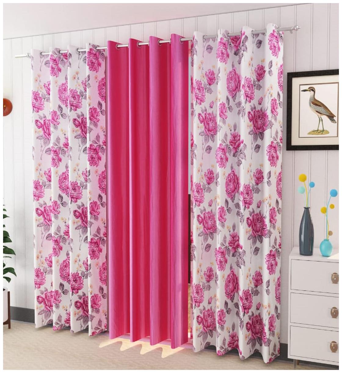 

HOMECRUST Polyester Window Blackout Pink Regular Curtain ( Eyelet Closure Floral )