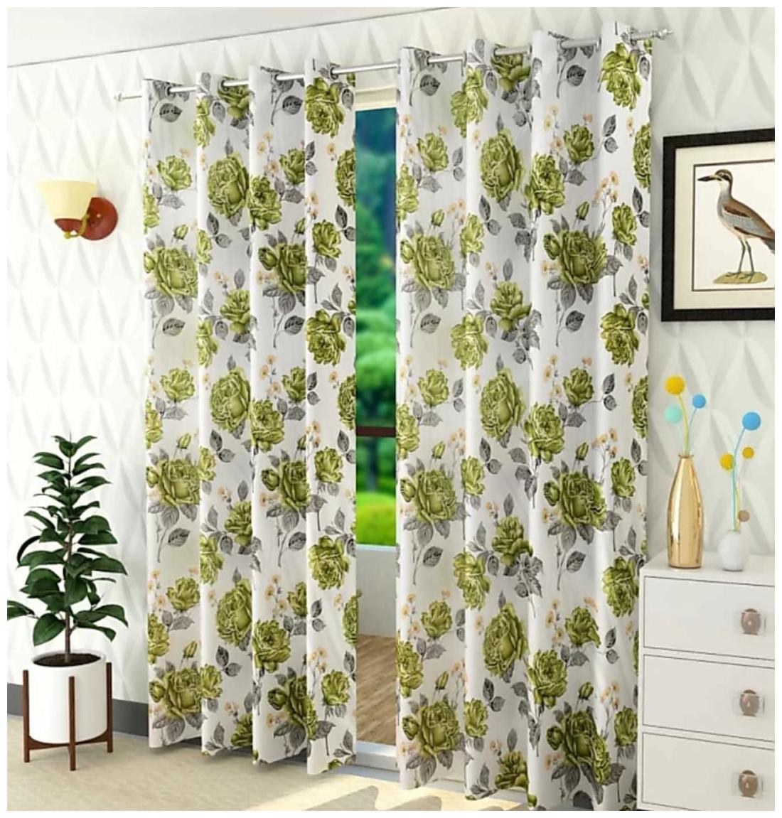 

HOMECRUST Polyester Door Blackout Green Regular Curtain ( Eyelet Closure Floral )