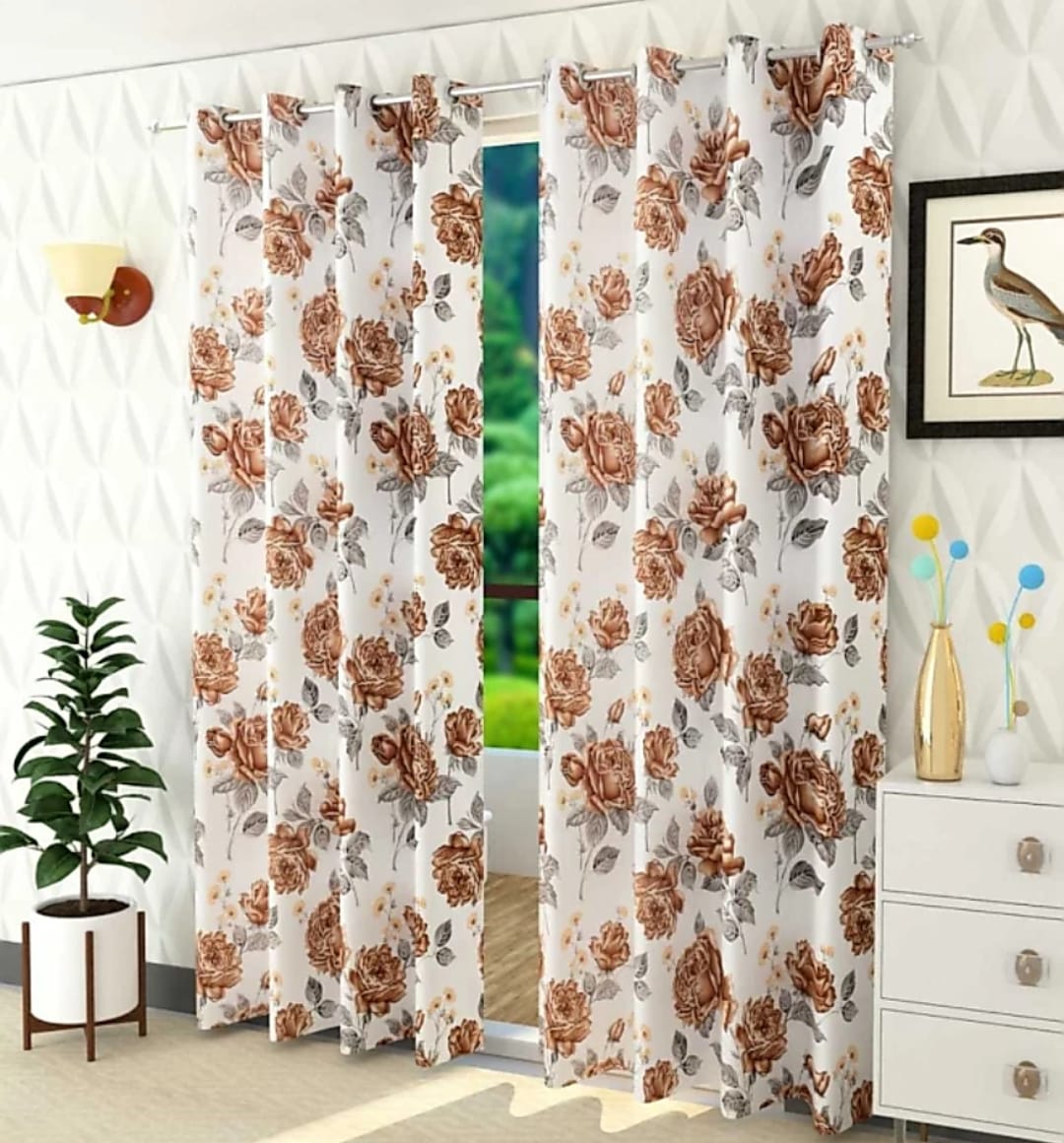 

HOMECRUST Polyester Door Blackout Brown Regular Curtain ( Eyelet Closure Floral )