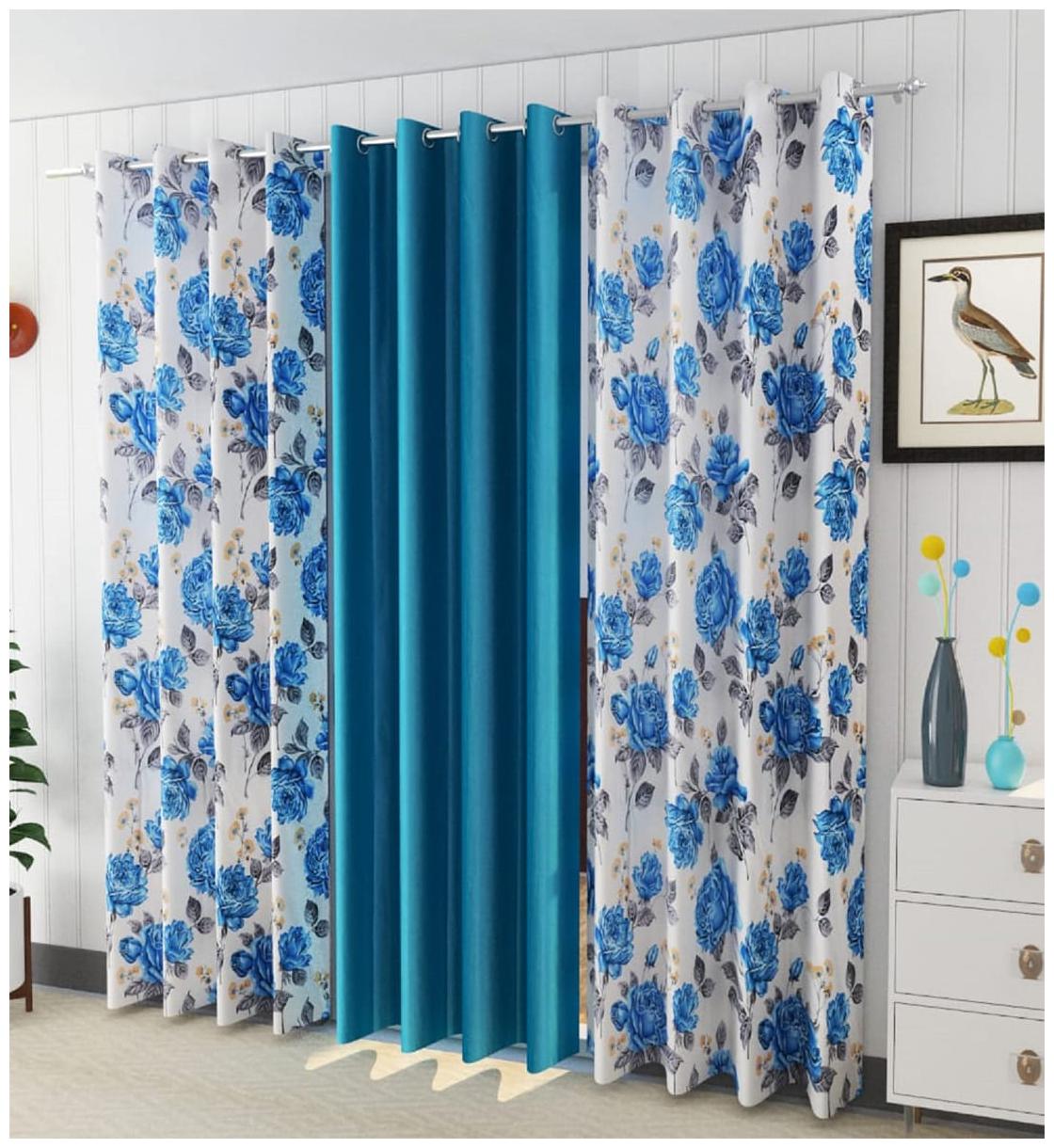 

HOMECRUST Polyester Door Blackout Blue Regular Curtain ( Eyelet Closure Floral )