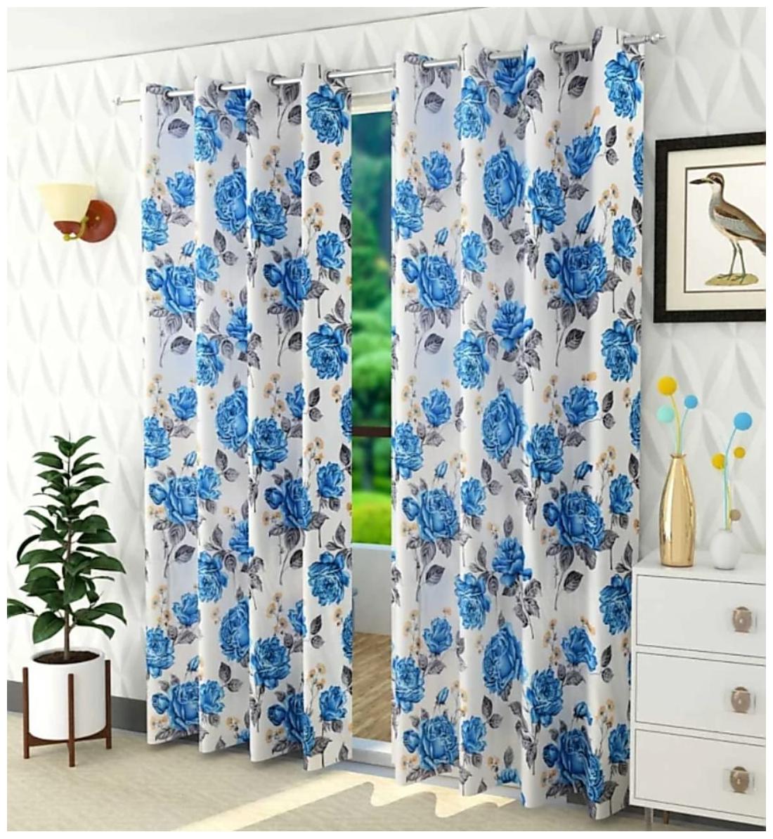 

HOMECRUST Polyester Long Door Blackout Blue Regular Curtain ( Eyelet Closure Floral )