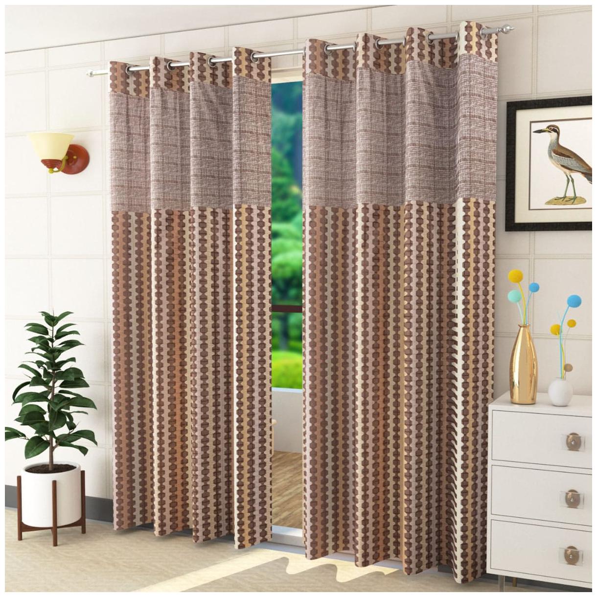 

HOMECRUST Polyester Door Semi Transparent Brown Regular Curtain ( Eyelet Closure Printed )