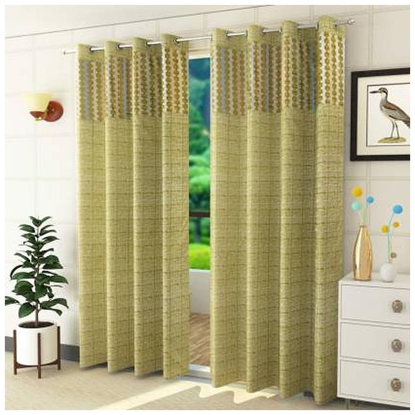 

HOMECRUST Polyester Window Semi Transparent Green Regular Curtain ( Eyelet Closure Printed )