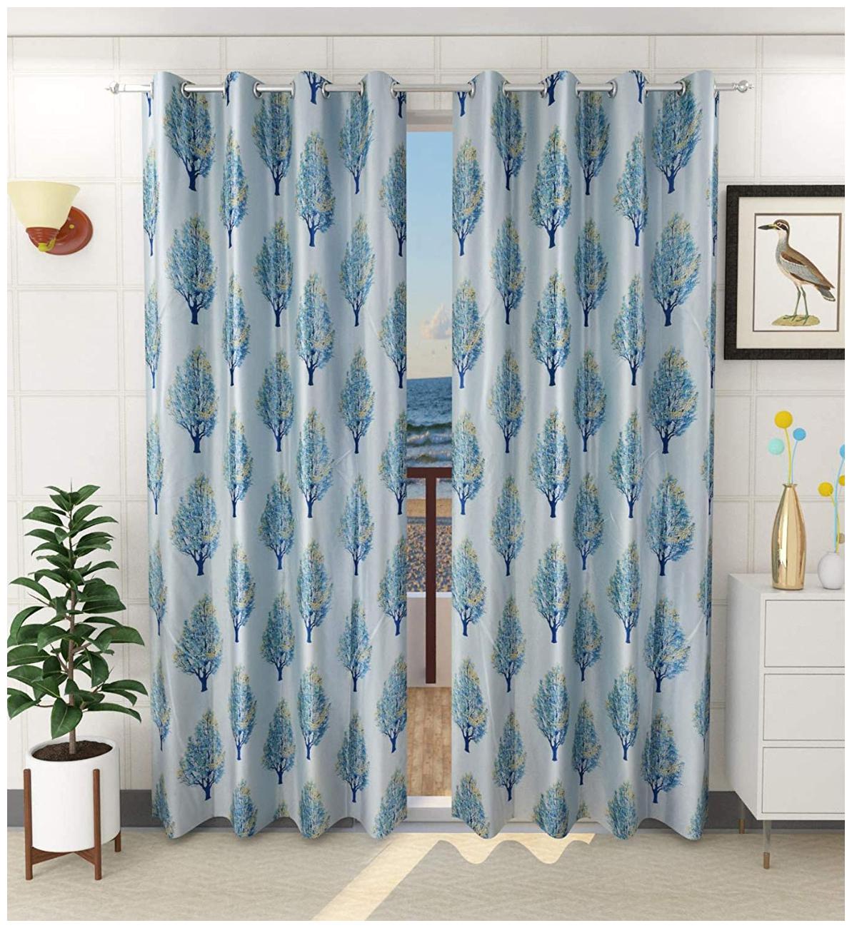 

HOMECRUST Polyester Door Blackout Blue Regular Curtain ( Eyelet Closure Floral )