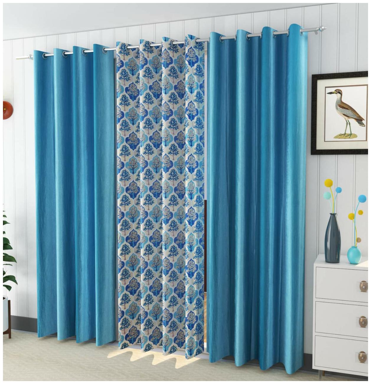 

HOMECRUST Polyester Window Semi Transparent Blue Regular Curtain ( Eyelet Closure Printed )