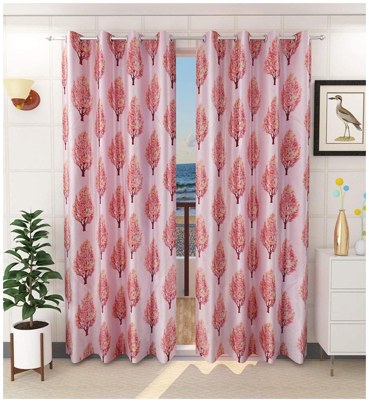 

HOMECRUST Polyester Long Door Blackout Red Regular Curtain ( Eyelet Closure Floral )