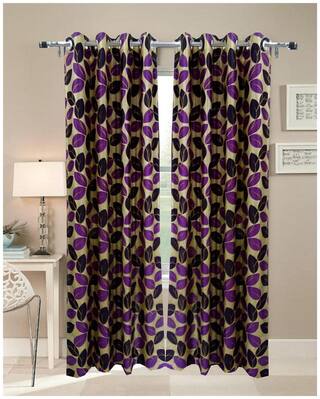 Homefab India Set of 2 Leaf Purple Window Curtains (5x4 ft)