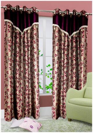 Buy Homefab India Set Of 2 Designer Wine Window Curtains 6x4ft