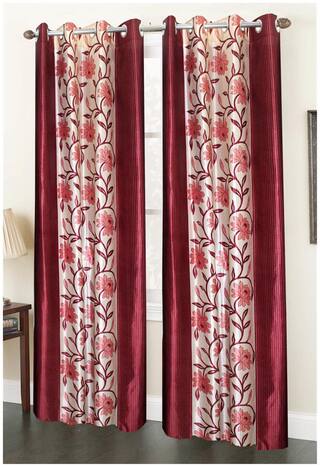 Buy Homefab India Set Of 2 Floral Maroon Window Curtains 6x4 Ft