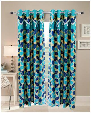 Buy Homefab India Set Of 2 Designer Leaf Blue Window Curtains
