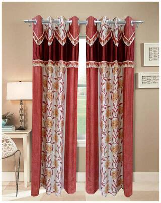 Buy Homefab India Set Of 2 Designer Floral Rust Window Curtains