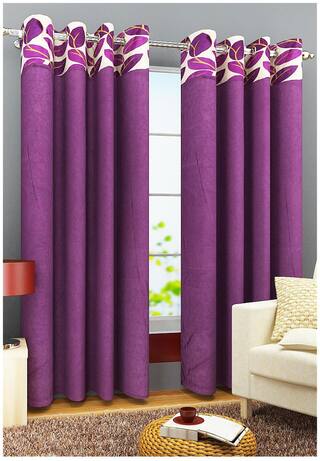 Buy Homefab India Set Of 2 Stylish Leaf Purple Long Door Curtains