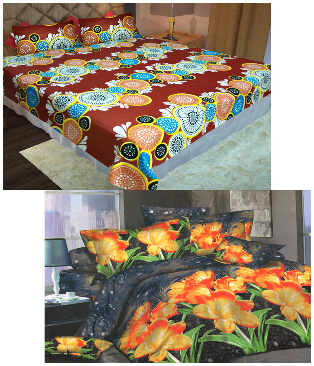 Buy Homefab India Cotton Multi Color Double Bed Sheet Combo Online at