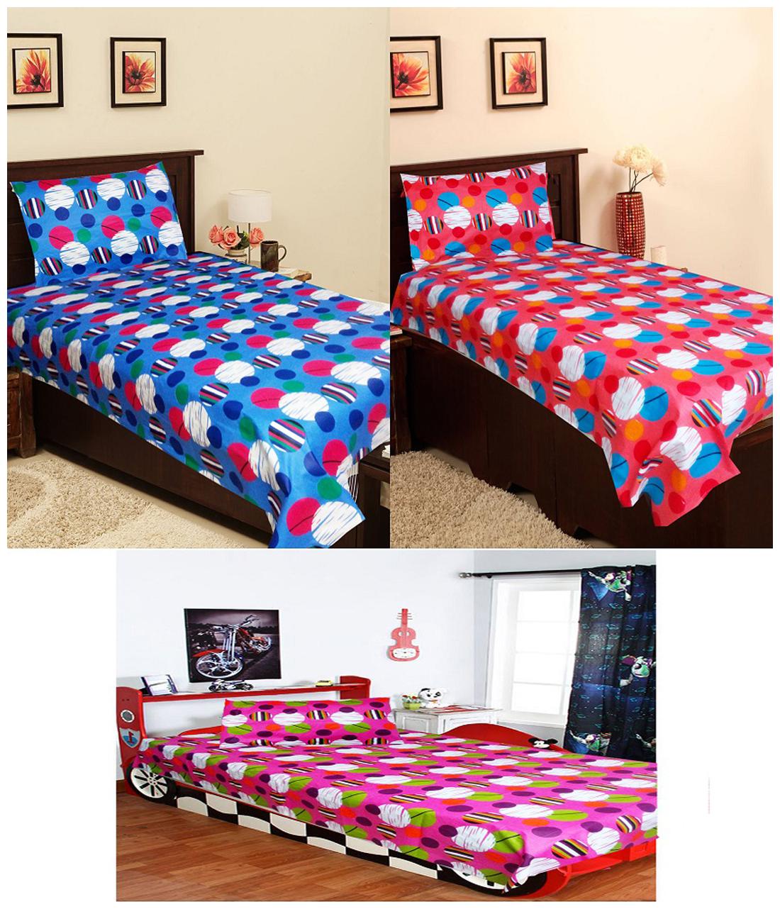 Buy Homefab India Cotton Multi Color Single Bed Sheet Combo Online at