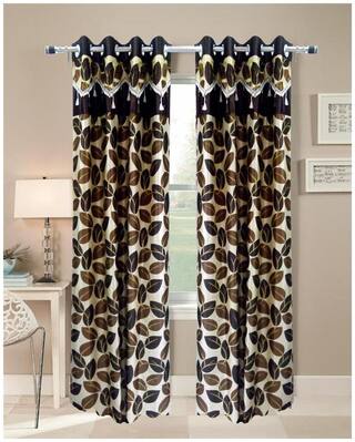 Buy Homefab India Set Of 2 Designer Leaf Brown Window Curtains