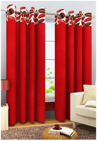 Buy Homefab India Set Of 2 Stylish Leaf Maroon Window Curtains