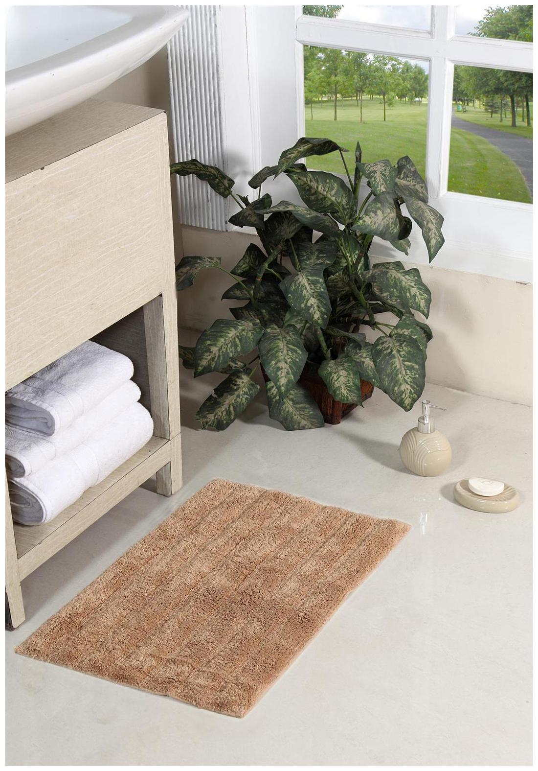 

Homefurry Beige Bathe Stripes Cotton Bath Mat
