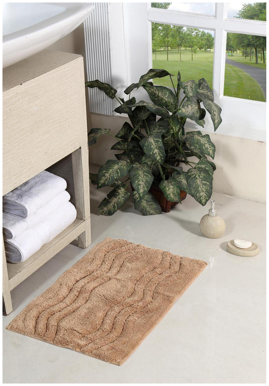 

Homefurry Beige Hexa Wave Cotton Bath Mat