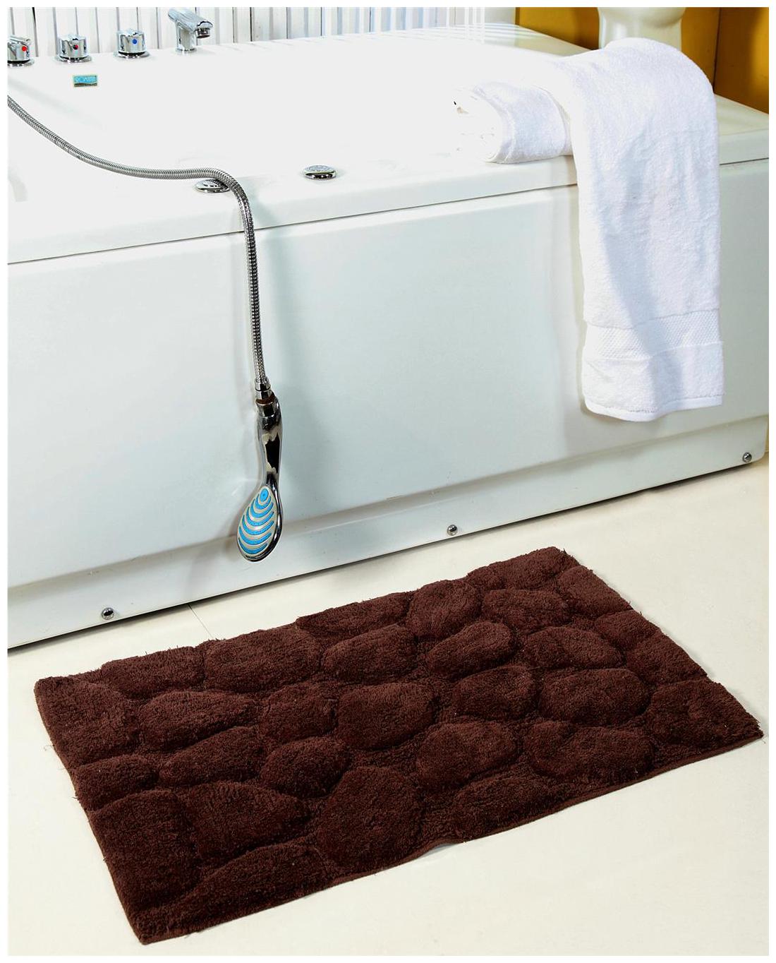 

HOMEFURRY Coffee Brown GLOSSY PEBBLES Cotton Bath Mat