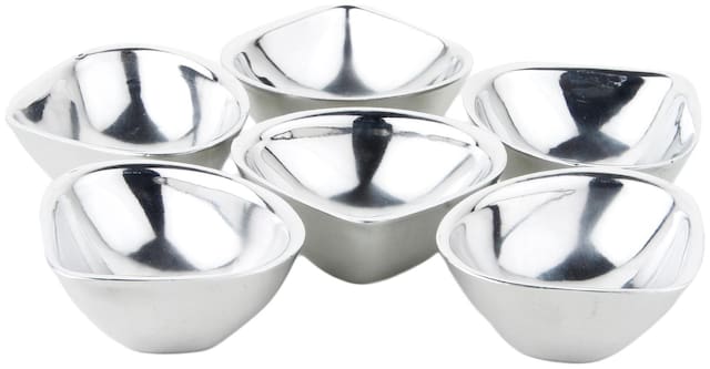 Homeish Metallo Double Walled Stainless Steel Diyas (Set of 6;Silver)