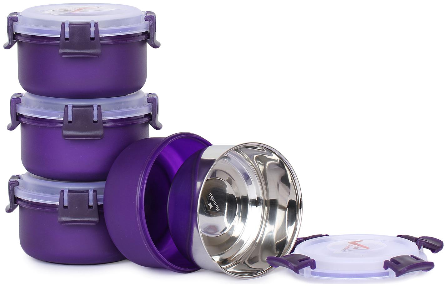 

HOMEISH Purple Lunch box ( Set of 4 300 ml )