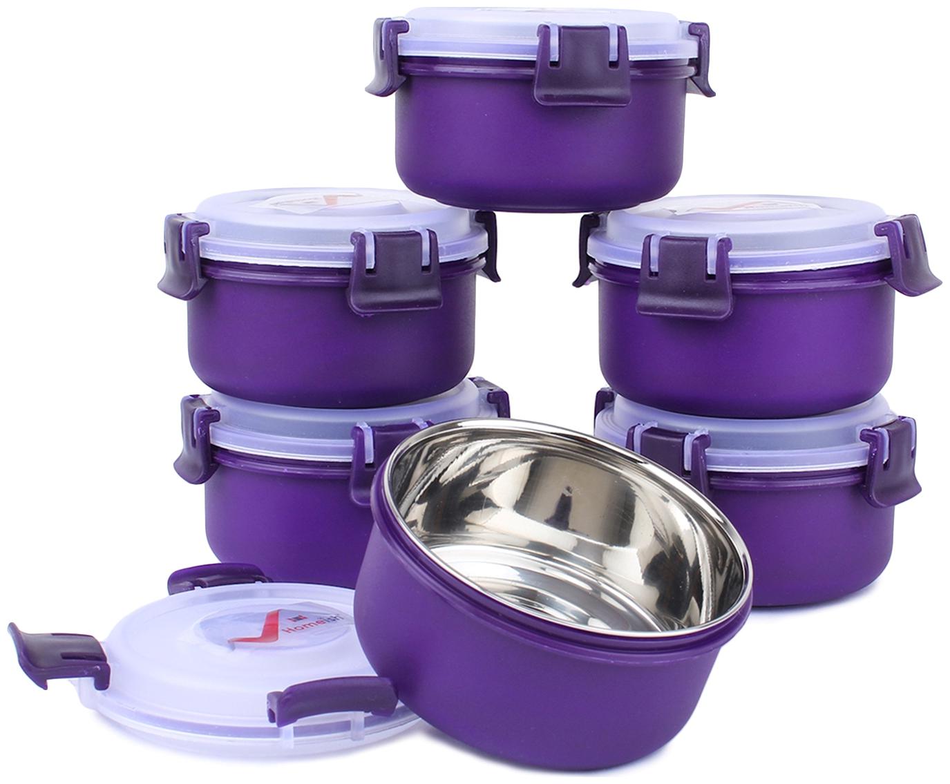 

HOMEISH Purple Lunch box ( Set of 6 300 ml )