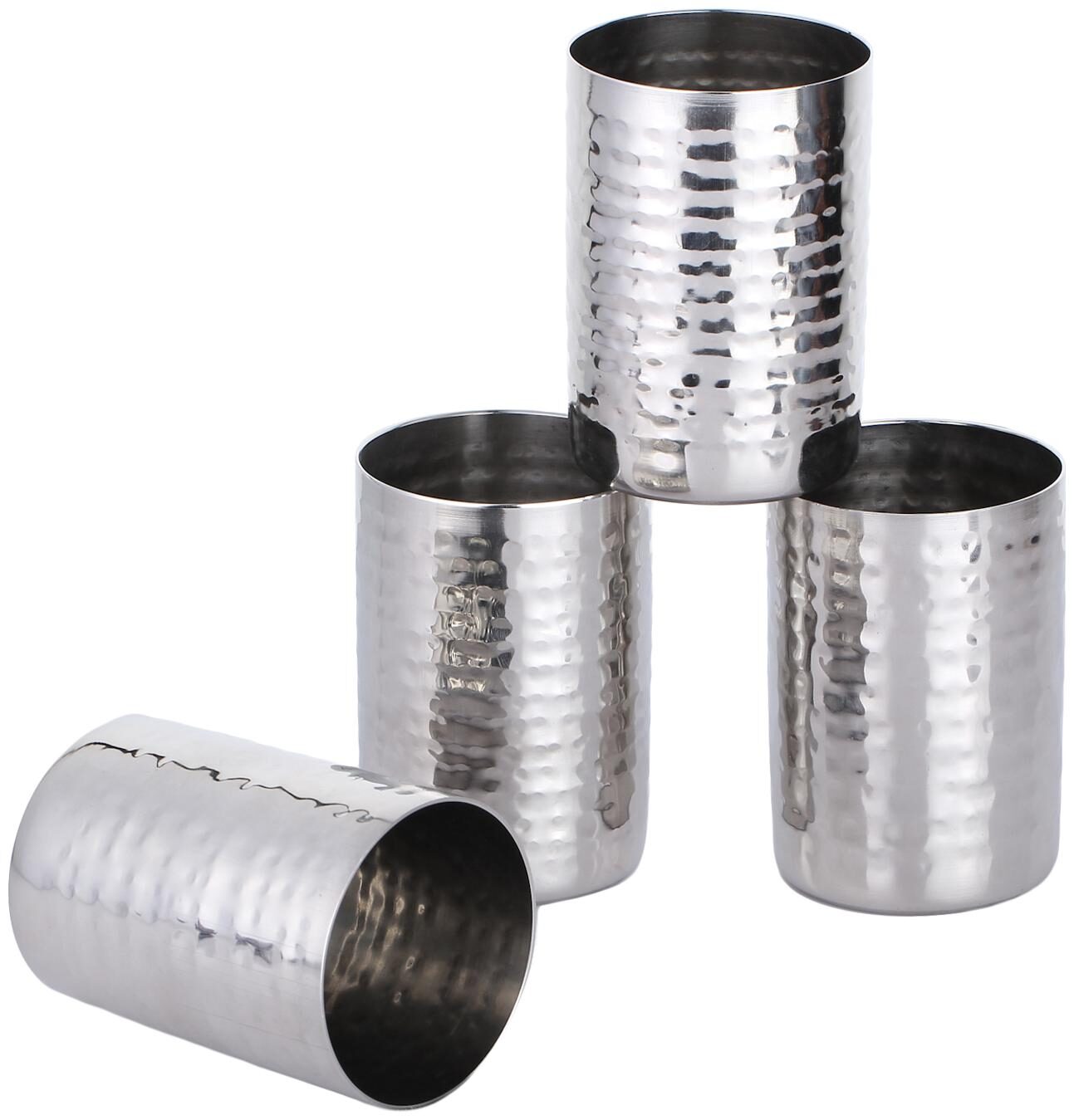 

Homeish Stainless Steel Hammered Design Glass Set of 4 for Water Milk Tea (Silver 4x300ml Approx )