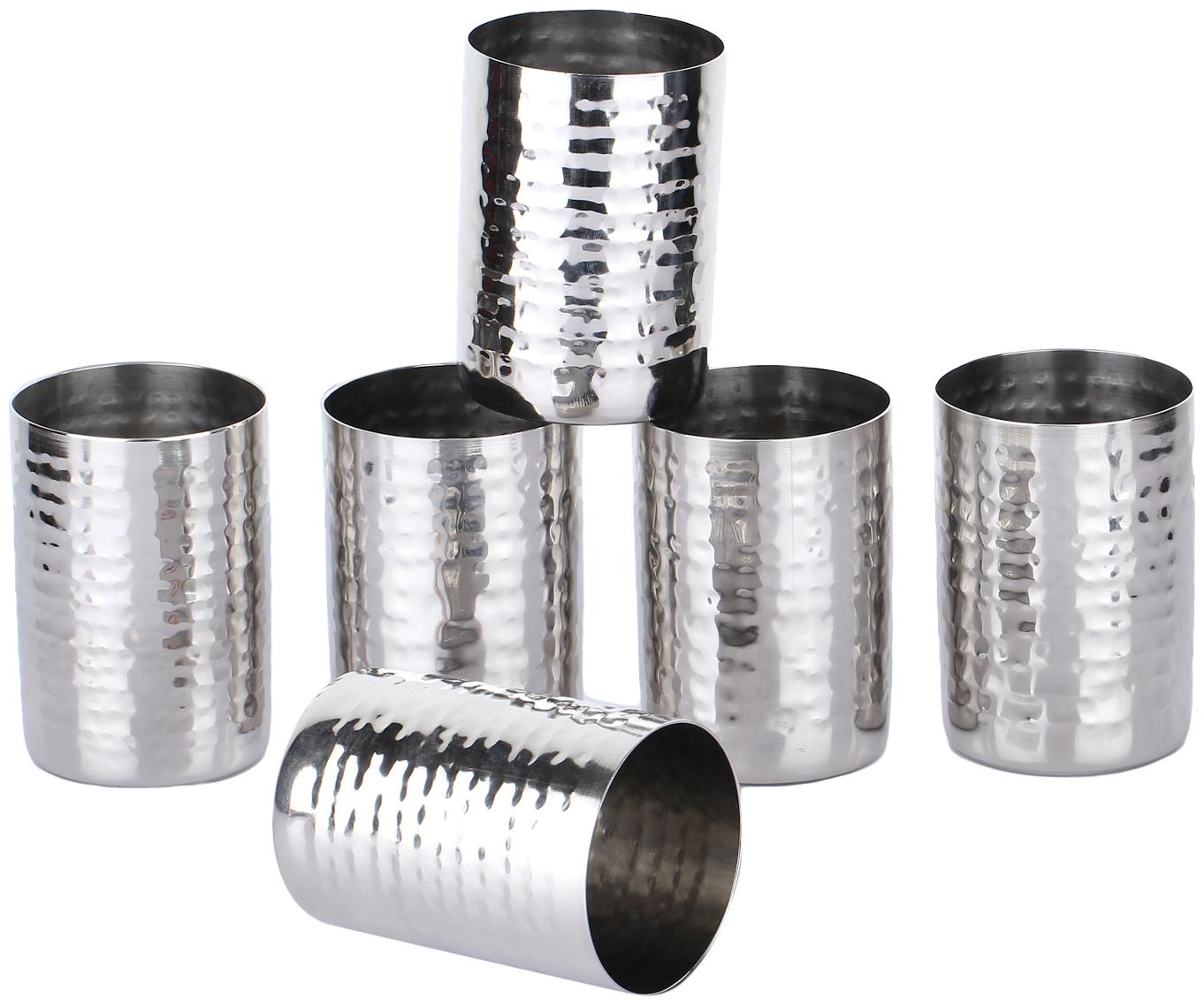 

Homeish Stainless Steel Hammered Design Glass Set of 6 for Water Milk Tea (Silver 6x300ml Approx )